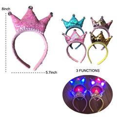 LIGHT UP 3 FUNCTION SEQUIN PEARL PRINCESS CROWN HEADBAND (sold by the piece or dozen)