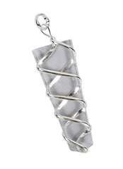 LARGE 2" FLAT CLEAR QUARTZ COIL WRAPPED  STONE PENDANT (sold by the piece or bag of 10 )