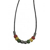 Rasta Bead Black Wax Cord Necklace 18" With SIlver Beads (sold by the dozen)