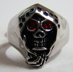 GRIM REAPER SKULL W CAPE RED EYES STAINLESS STEEL BIKER RING ( sold by the piece )