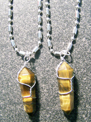 STAINLESS STEEL BALL CHAIN NECKLACE W WIRE WRAPPED TIGER EYE STONE ( sold by the peice or dozen )