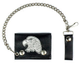 EAGLE HEAD  TRIFOLD LEATHER WALLETS WITH CHAIN (Sold by the piece)