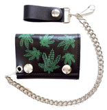 MULTIPLE POT LEAVES TRIFOLD LEATHER WALLETS WITH CHAIN (Sold by the piece)