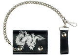 DRAGON TRIFOLD LEATHER WALLETS WITH CHAIN (Sold by the piece)