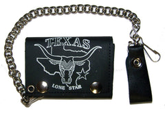 TEXAS LONE STAR TRIFOLD LEATHER WALLETS WITH CHAIN (Sold by the piece)