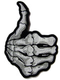 SKELETON HAND THUMB UP BONES 5 INCH EMBROIDERED PATCH ( sold by the piece )