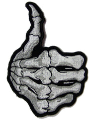 SKELETON HAND THUMB UP BONES 5 INCH EMBROIDERED PATCH ( sold by the piece )