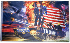 DONALD TRUMP TANK FIREWORKS 3 X 5 AMERICAN FLAG ( sold by the piece )