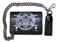 SKULL MOTORCYCLE CHAIN TRIFOLD LEATHER WALLET WITH CHAIN (Sold by the piece)