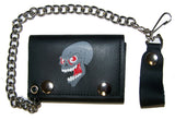 SCREAMING SKULL TRIFOLD LEATHER WALLET WITH CHAIN (Sold by the piece)