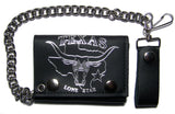 TEXAS LONE STAR BULL & HORNS TRIFOLD LEATHER WALLETS WITH CHAIN (Sold by the piece)