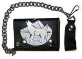 HOWLING WOLF TRIFOLD LEATHER WALLET WITH CHAIN (Sold by the piece)