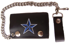 BLUE NAUTICAL STAR TRIFOLD LEATHER WALLETS WITH CHAIN (Sold by the piece)
