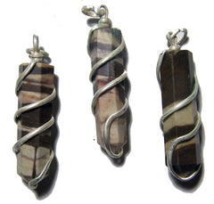 AFRICAN ZEBRA COIL WRAPPED POINT STONE PENDANT (sold by the piece or bag of 10 )