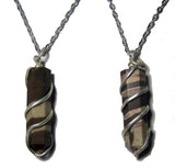 AFRICAN ZEBRA COIL WRAPPED STONE 18 INCH SILVER CHIAN NECKLACE (sold by the piece or dozen )