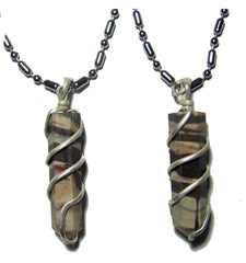 AFRICAN ZEBRA COIL WRAPPED STONE STAINLESS STEEL BALL CHIAN NECKLACE (sold by the piece or dozen )